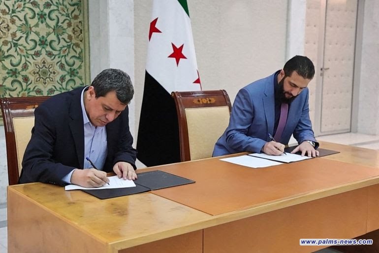 الشرع يوقع اتفاقاً مع عبدي  لاندماج قوات سوريا الديمقراطية في مؤسسات الدولة